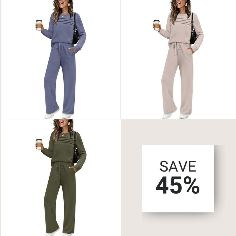 ✨Women’s Crew Neck Lounge Set - Soft Cotton Top & Drawstring Pants