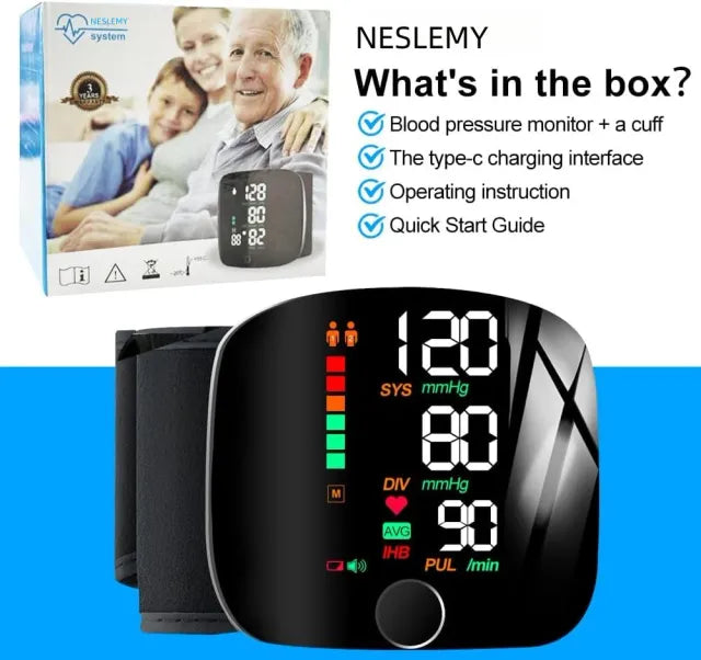 𝐀𝐮𝐭𝐨𝐦𝐚𝐭𝐢𝐜 𝐖𝐫𝐢𝐬𝐭 𝐁𝐏 𝐌𝐨𝐧𝐢𝐭𝐨𝐫™ - Clinically Accurate w/ Large Backlit Display, Adjustable Cuff, Voice Broadcast